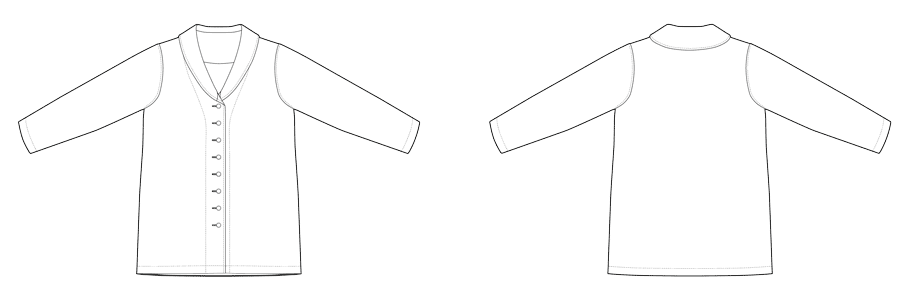 Line drawing of a Long-Length Sylvan Jacket Sewing Pattern